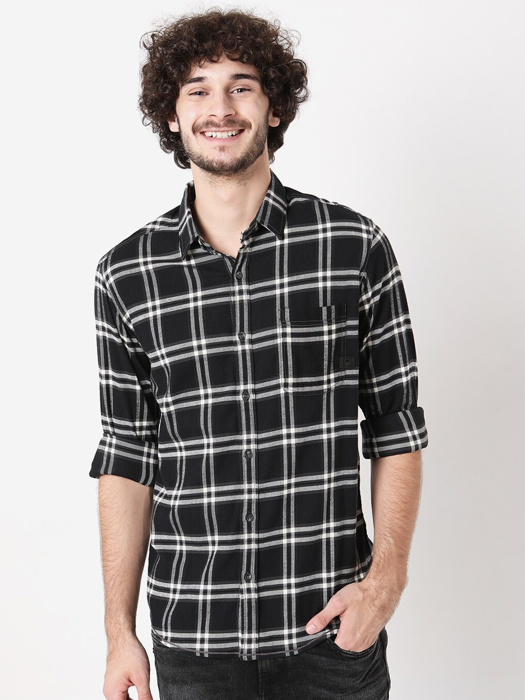 

Mufti Men Classic Slim Fit Checked Casual Shirt, Black