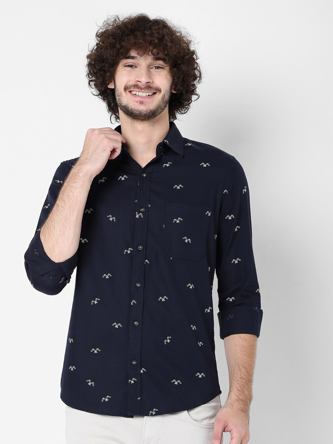 

Mufti Men Classic Slim Fit Micro Checks Printed Casual Shirt, Navy blue
