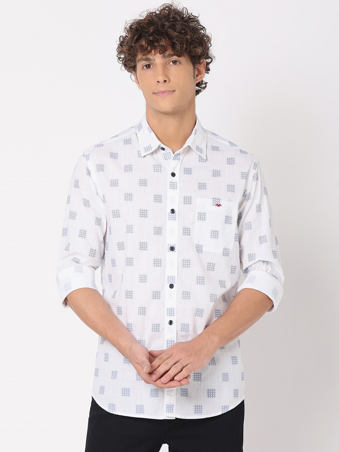 

Mufti Men Plus Size Classic Slim Fit Printed Pure Cotton Casual Shirt, White