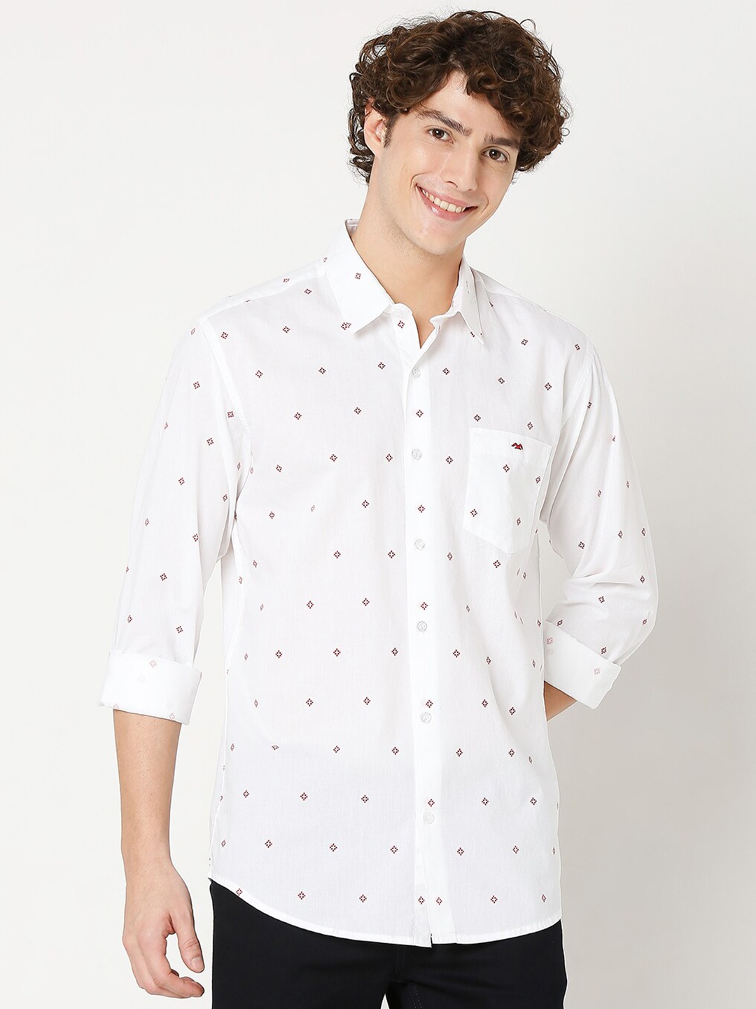 

Mufti Men Classic Slim Fit Printed Pure Cotton Casual Shirt, White