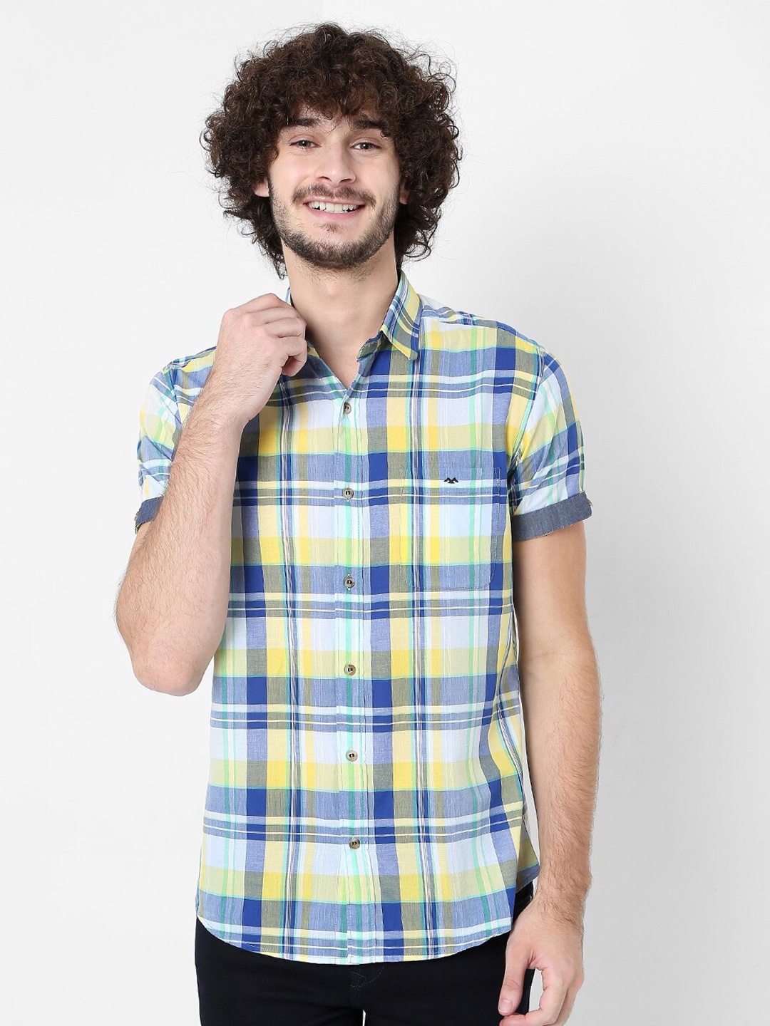 

Mufti Men Classic Slim Fit Checked Pure Cotton Casual Shirt, Yellow