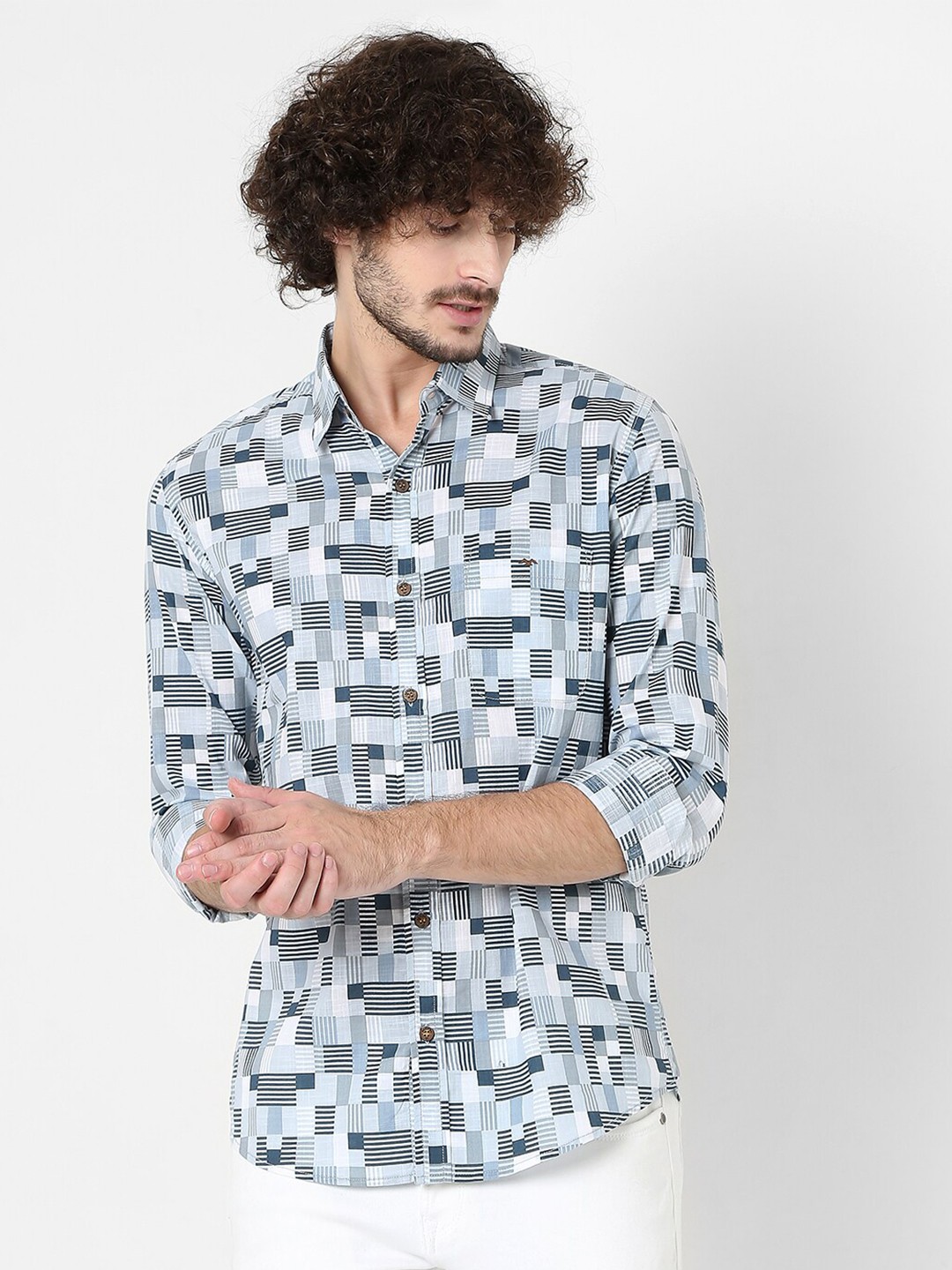

Mufti Men Classic Slim Fit Printed Pure Cotton Casual Shirt, Grey
