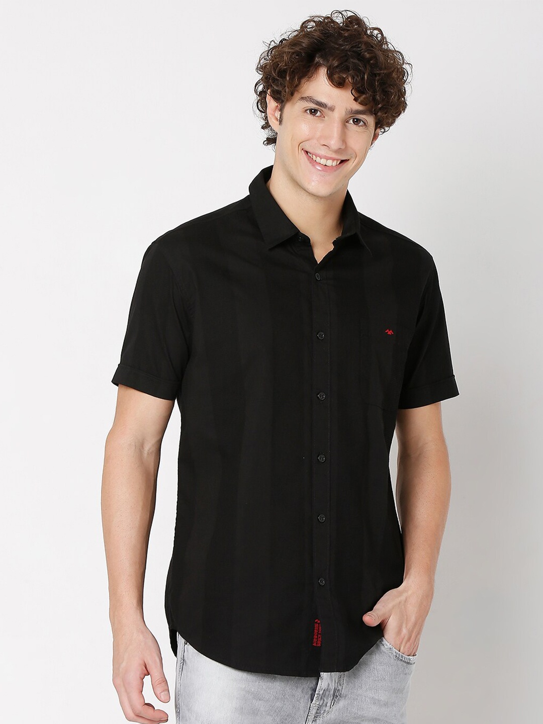 

Mufti Men Classic Slim Fit Striped Cotton Casual Shirt, Black