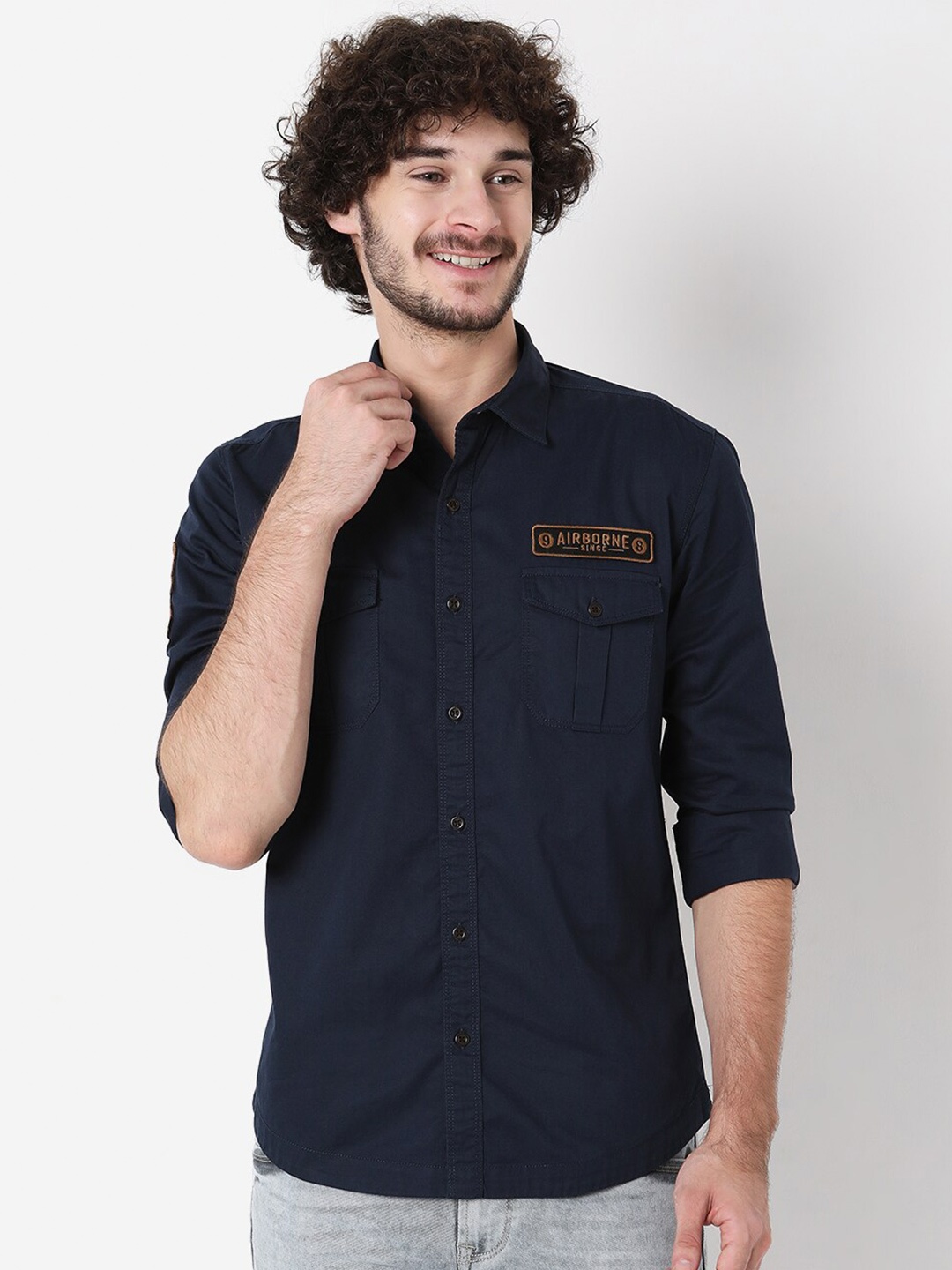 

Mufti Men Classic Slim Fit Casual Shirt, Navy blue
