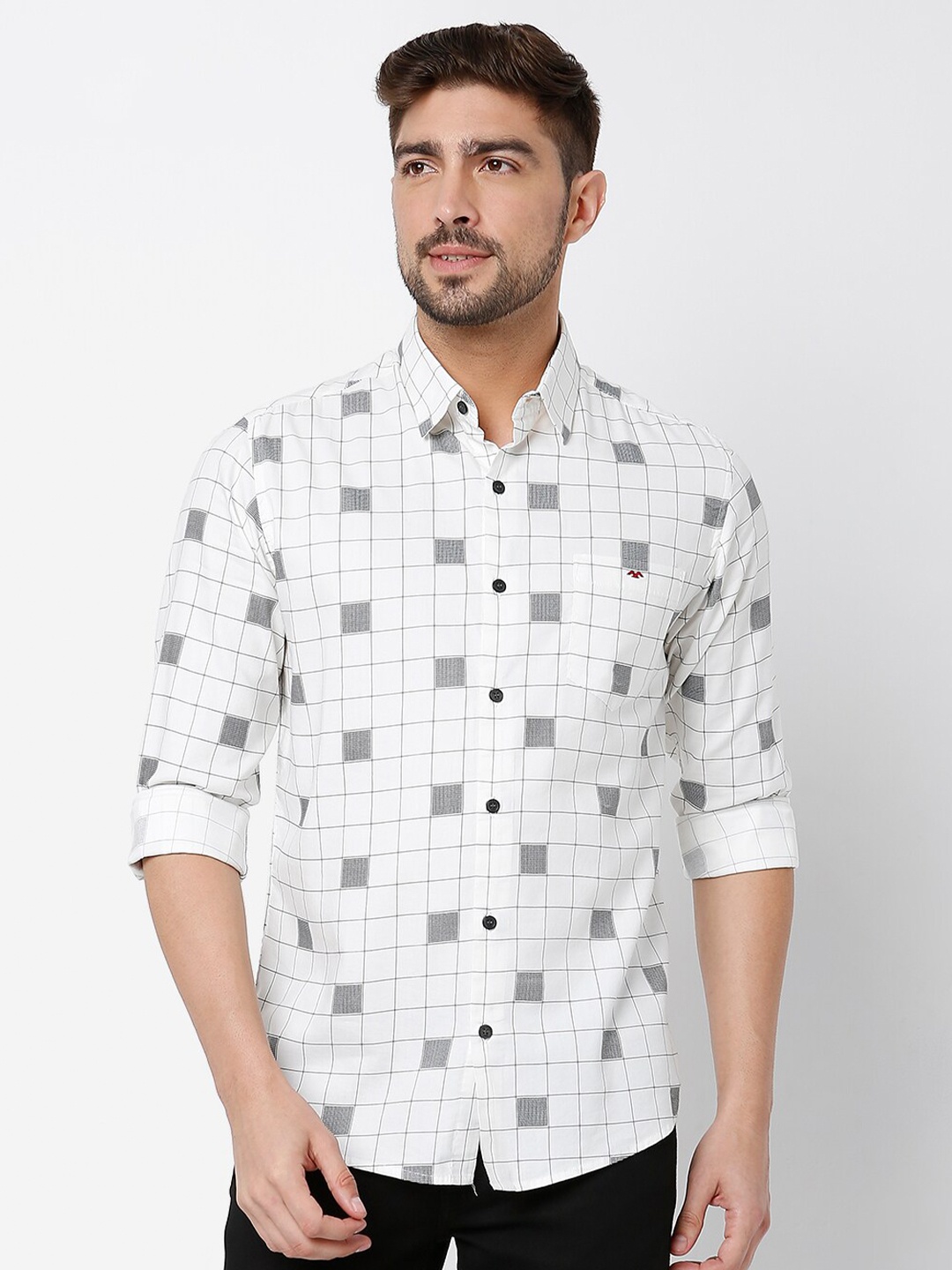 

Mufti Men Classic Slim Fit Windowpane Checks Casual Shirt, White