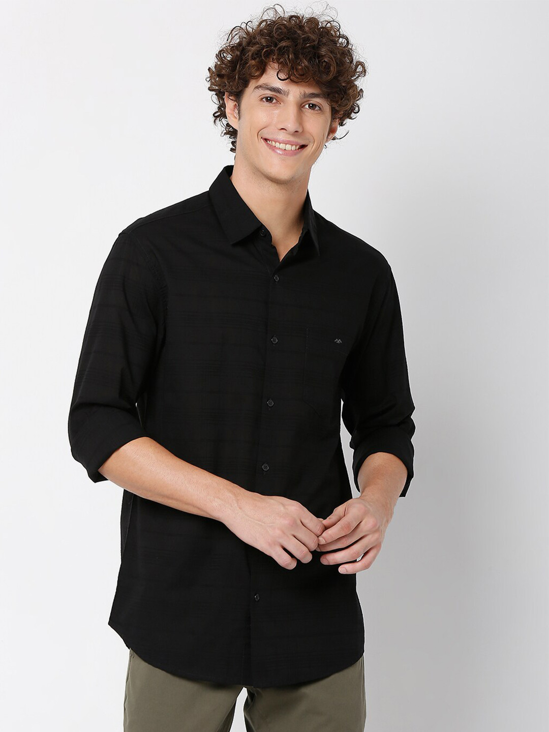 

Mufti Men Classic Slim Fit Casual Cotton Shirt, Black