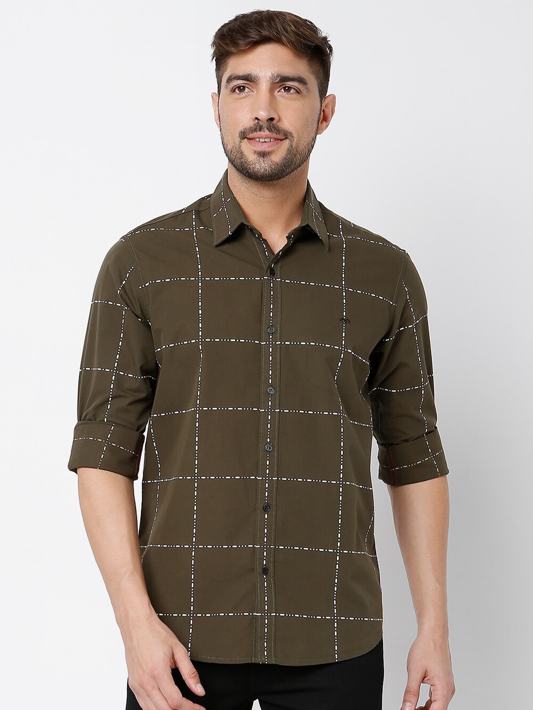 

Mufti Men Classic Slim Fit Printed Casual Cotton Shirt, Olive