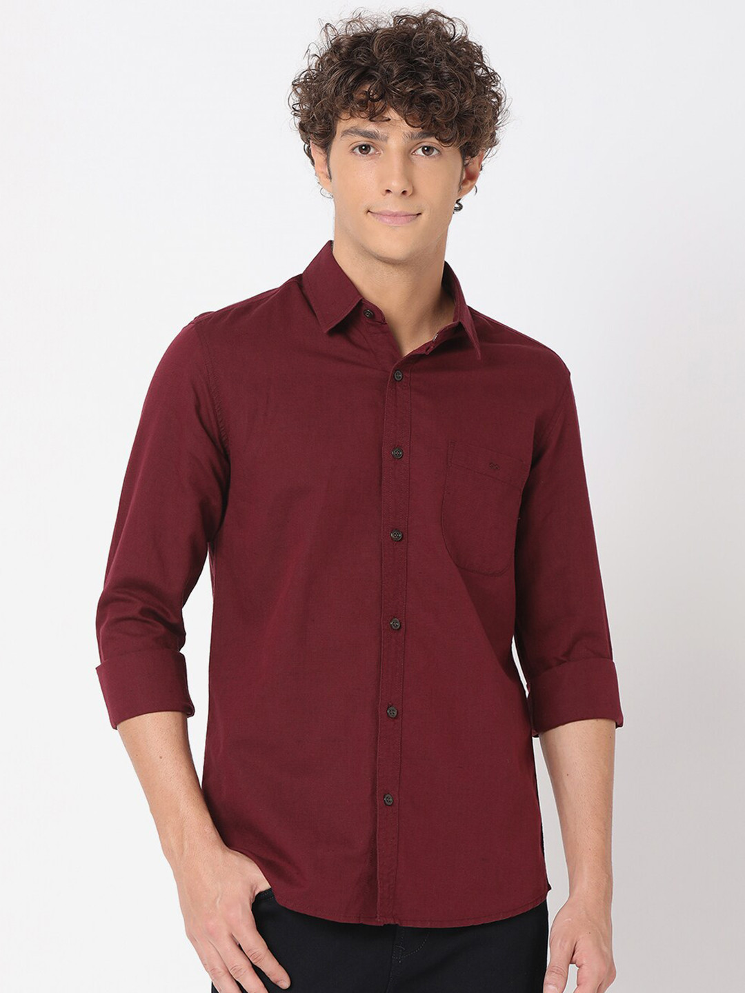

Mufti Men Classic Slim Fit Casual Cotton Shirt, Burgundy