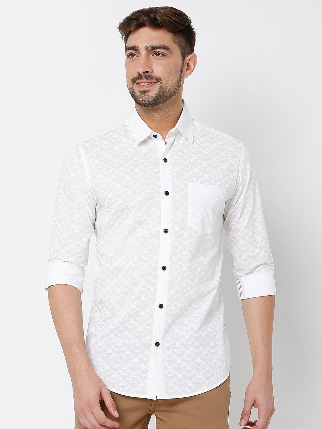 

Mufti Men Classic Slim Fit Printed Casual Cotton Shirt, White