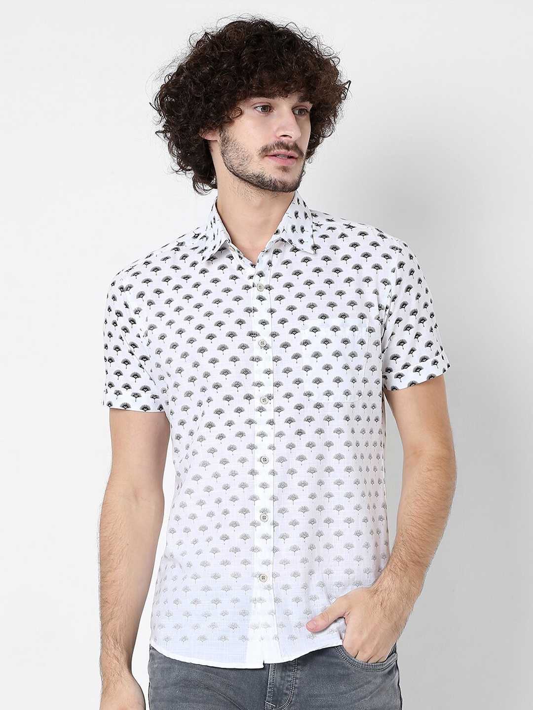 

Mufti Men Classic Slim Fit Printed Casual Cotton Shirt, White