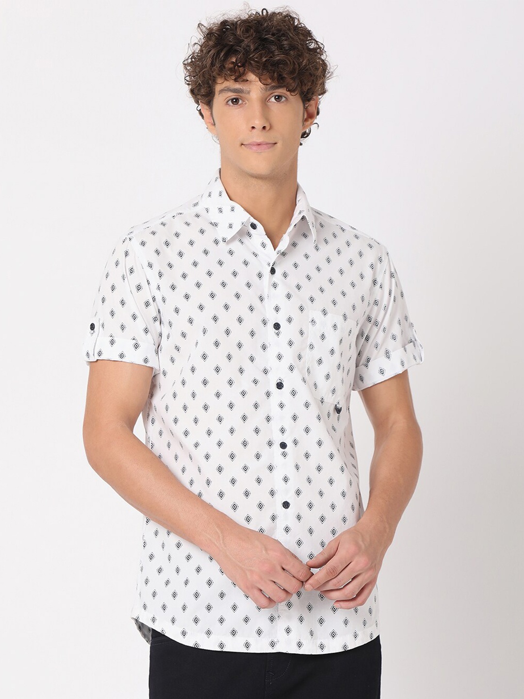 

Mufti Men Classic Slim Fit Printed Casual Cotton Shirt, White