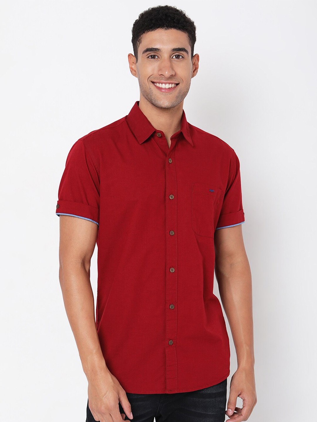 

Mufti Men Solid Classic Slim Fit Casual Cotton Shirt, Red