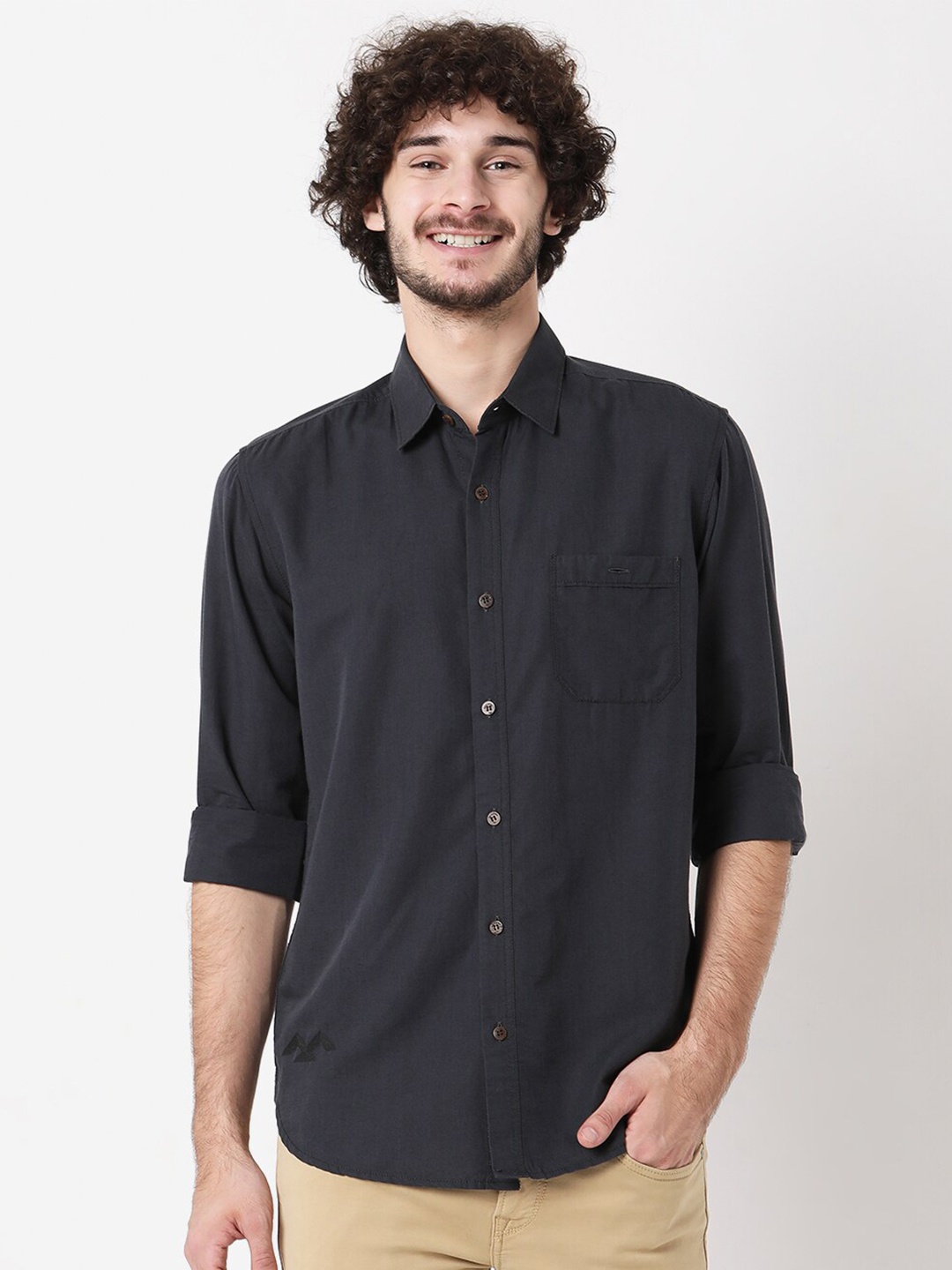 

Mufti Men Solid Classic Slim Fit Casual Cotton Shirt, Charcoal