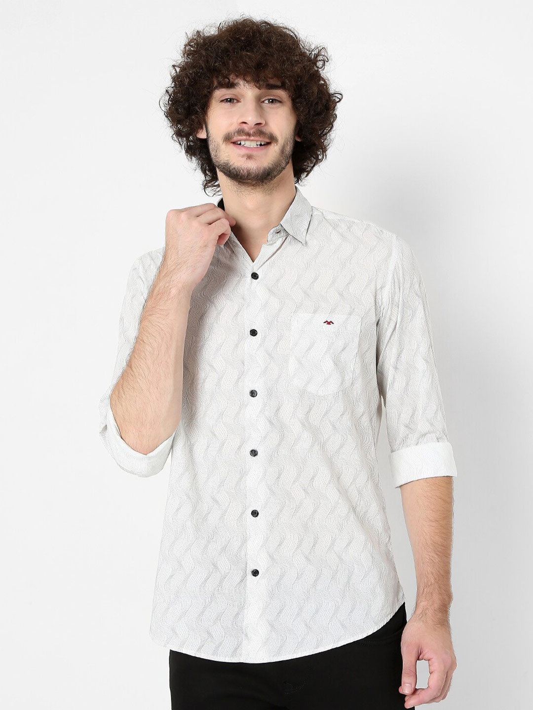 

Mufti Men Classic Geometric Printed Slim Fit Pure Cotton Casual Shirt, White