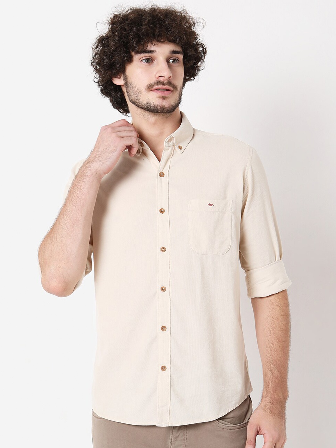 

Mufti Men Plus Size Classic Slim Fit Pure Cotton Casual Shirt, Beige