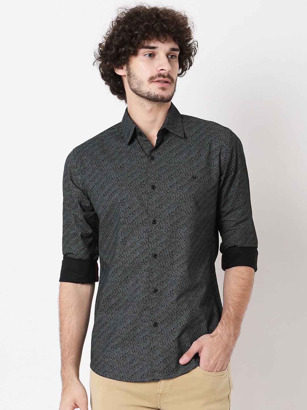 

Mufti Men Black Classic Slim Fit Printed Casual Shirt