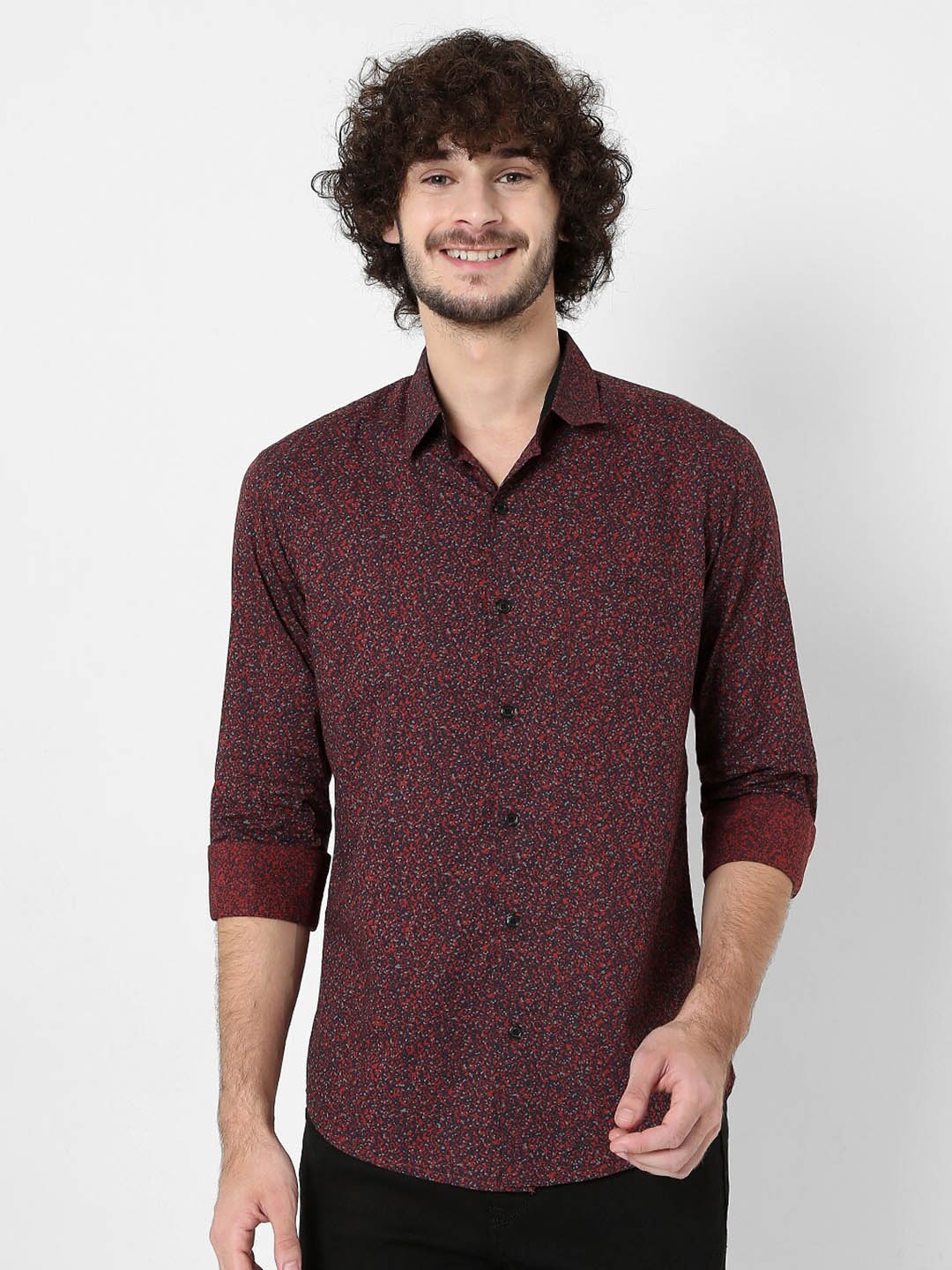 

Mufti Men Classic Slim Fit Printed Casual Cotton Shirt, Maroon