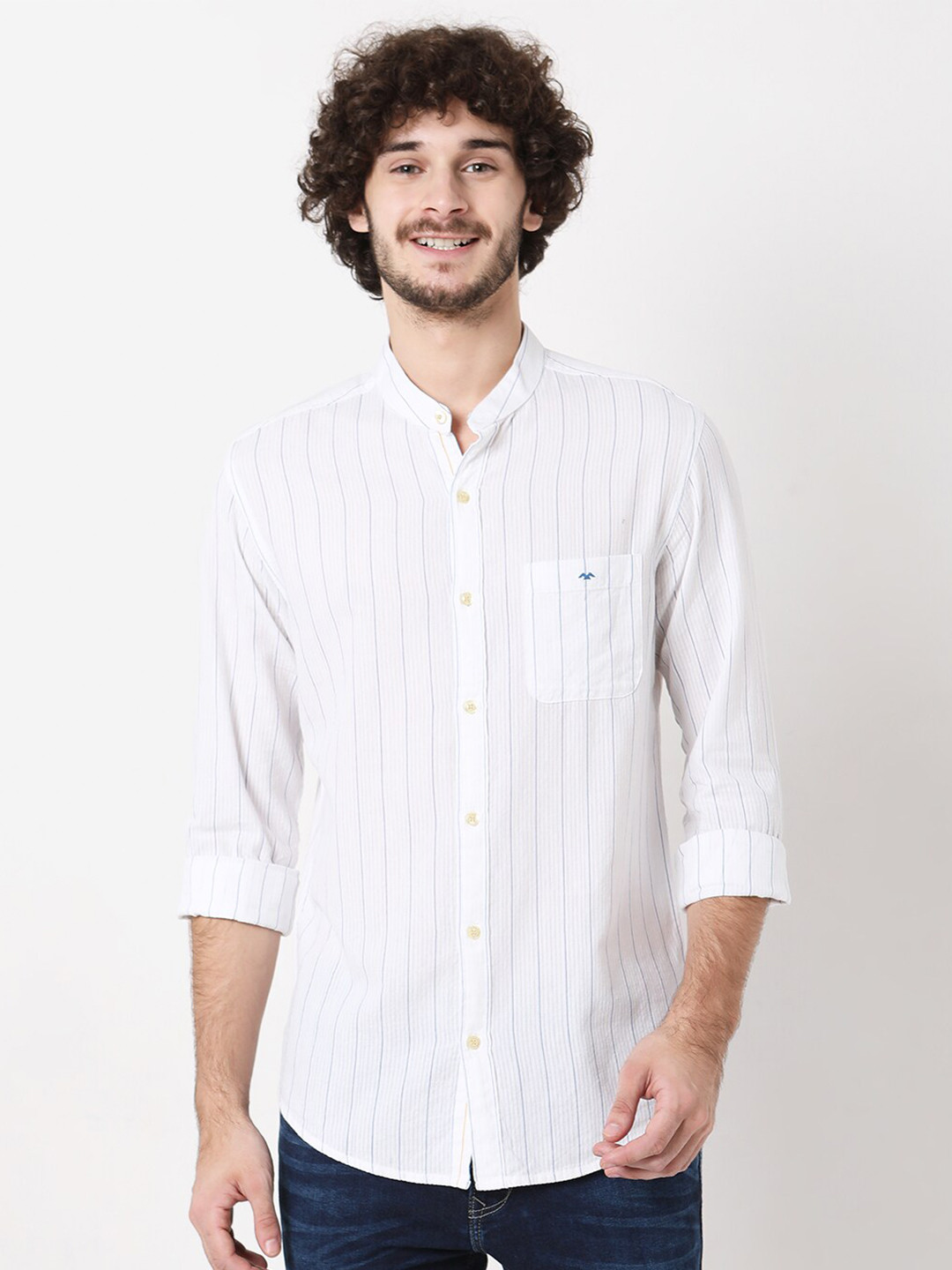 

Mufti Men Classic Slim Fit Striped Casual Shirt, White