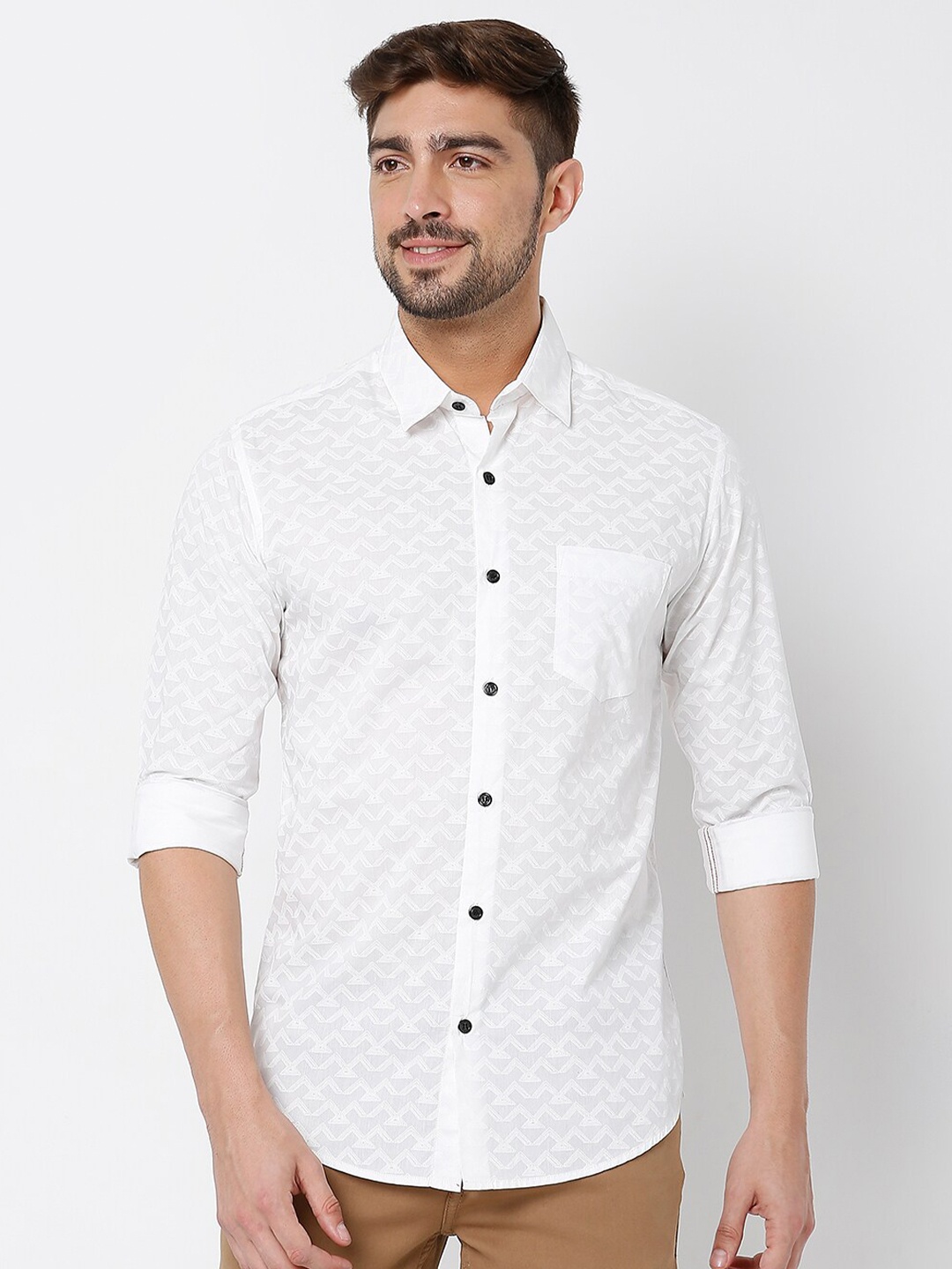 

Mufti Men Classic Slim Fit Printed Casual Shirt, White