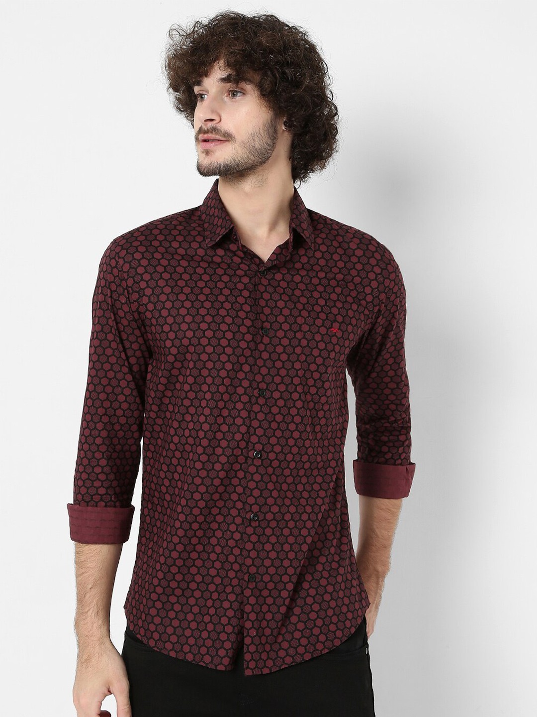 

Mufti Men Classic Slim Fit Printed Casual Shirt, Maroon