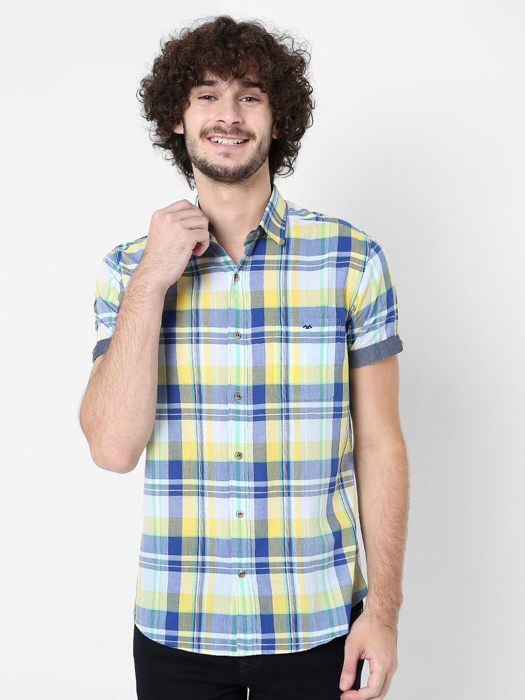 

Mufti Men Classic Slim Fit Checked Casual Shirt, Yellow