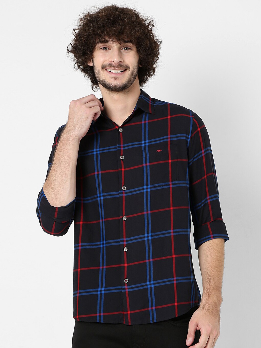 

Mufti Men Classic Slim Fit Checked Casual Shirt, Black