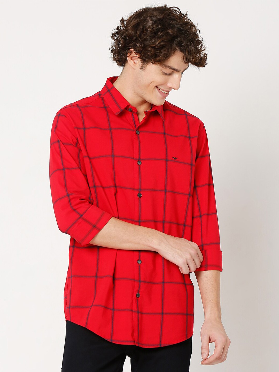 

Mufti Men Classic Slim Fit Windowpane Checked Casual Shirt, Red