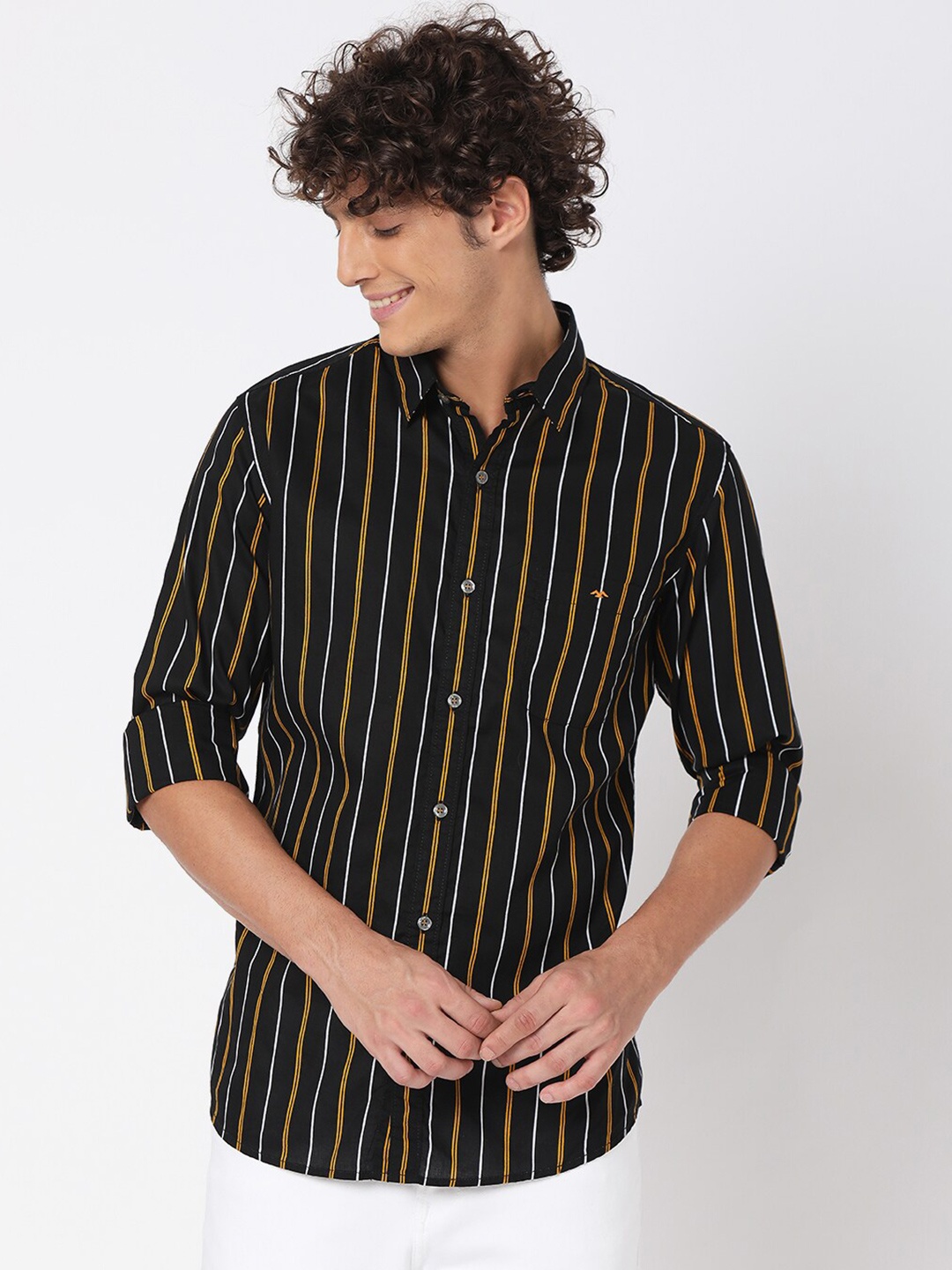 

Mufti Men Classic Slim Fit Striped Casual Shirt, Black