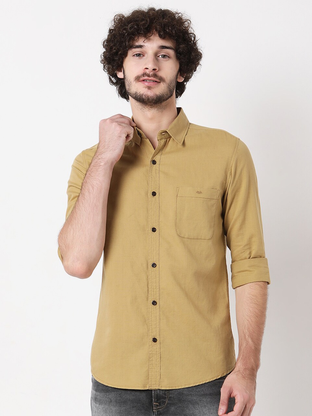 

Mufti Men Khaki Classic Slim Fit Casual Shirt