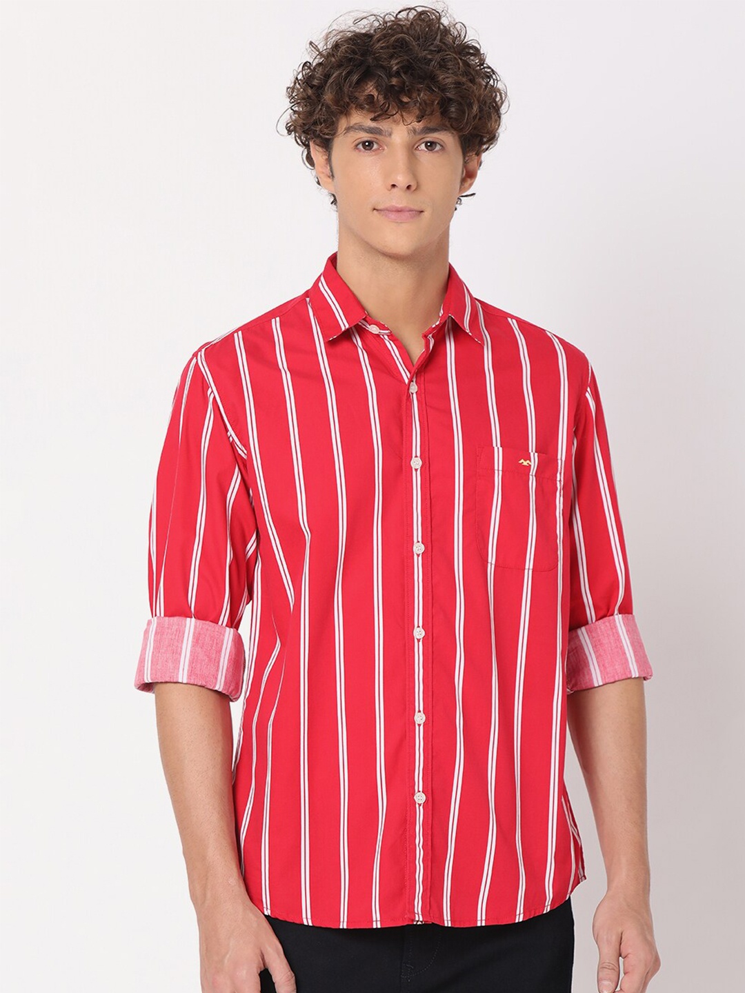 

Mufti Men Classic Slim Fit Striped Casual Shirt, Red