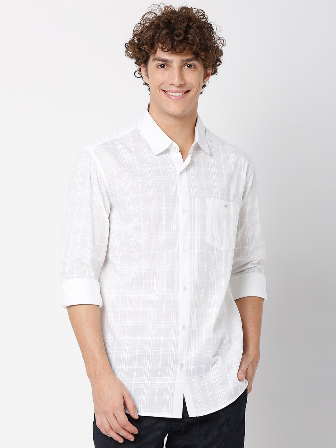 

Mufti Men Classic Slim Fit Windowpane Checked Casual Shirt, White