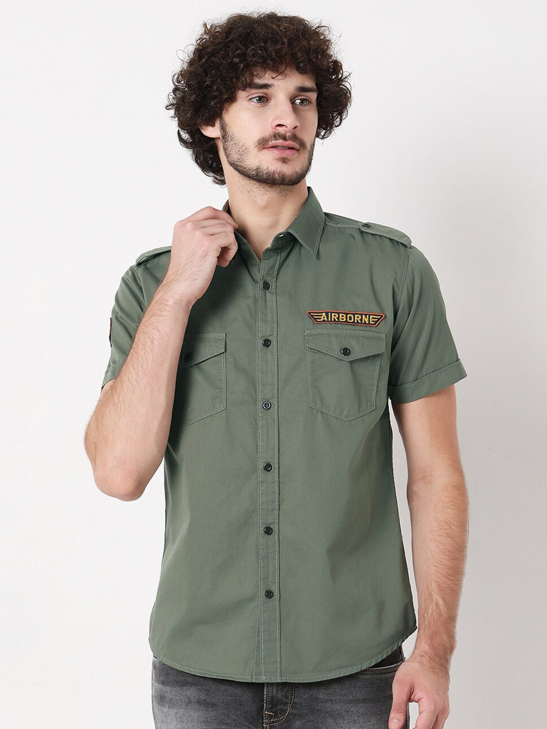 

Mufti Men Classic Slim Fit Casual Shirt, Olive