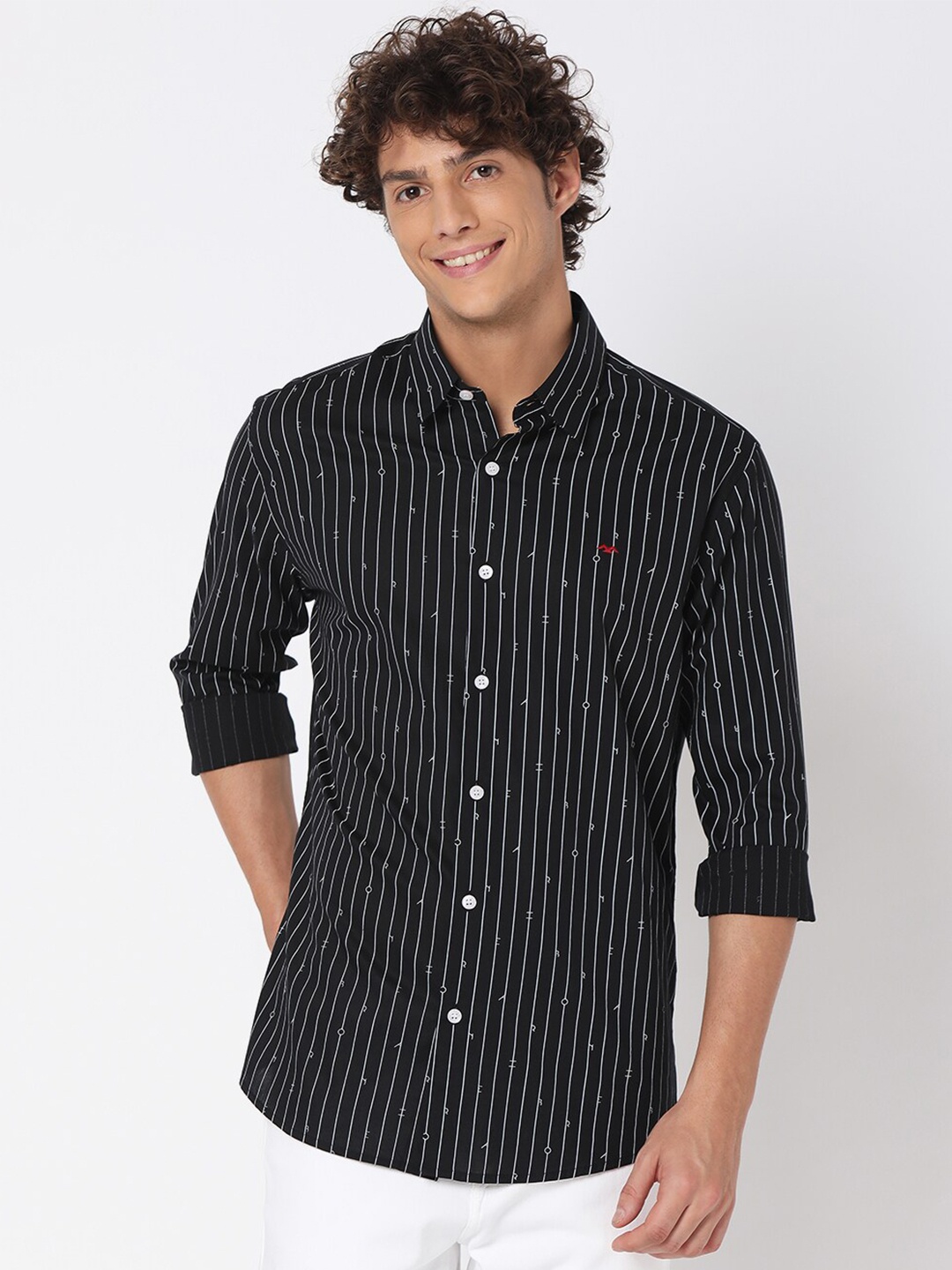 

Mufti Men Classic Slim Fit Striped Casual Shirt, Black