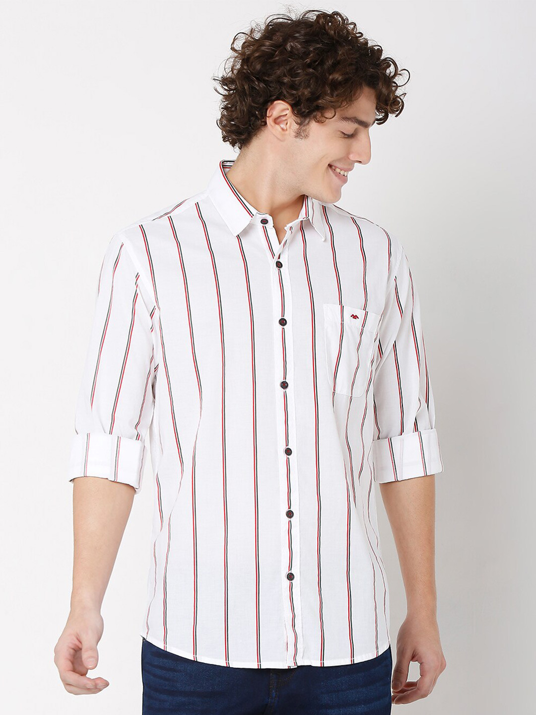 

Mufti Men Classic Slim Fit Striped Casual Cotton Shirt, White
