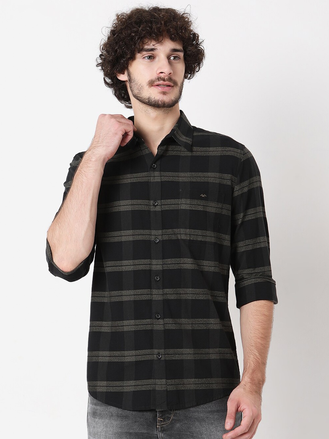 

Mufti Men Classic Slim Fit Horizontal Striped Casual Shirt, Black