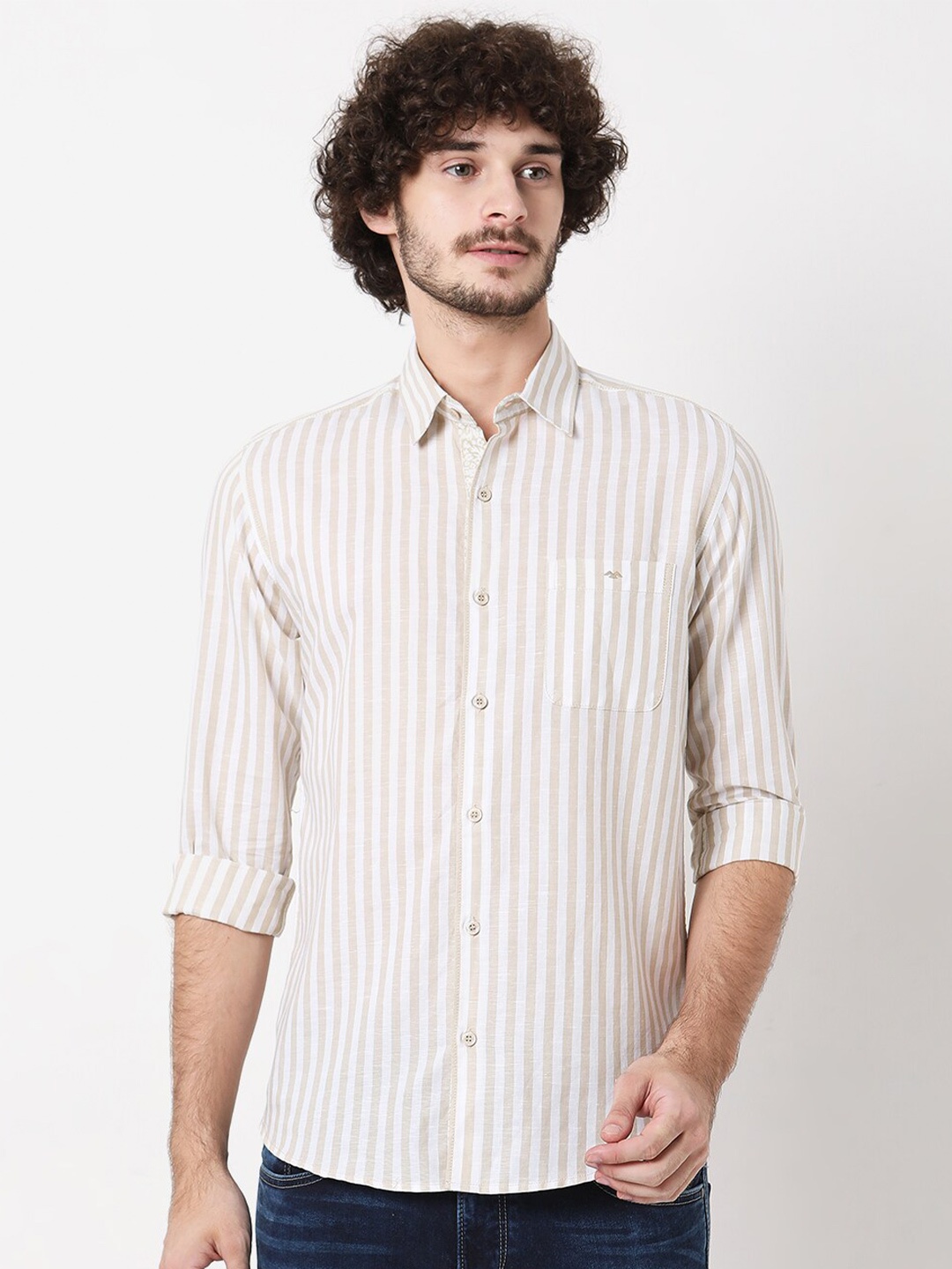 

Mufti Men Beige Classic Slim Fit Striped Casual Shirt