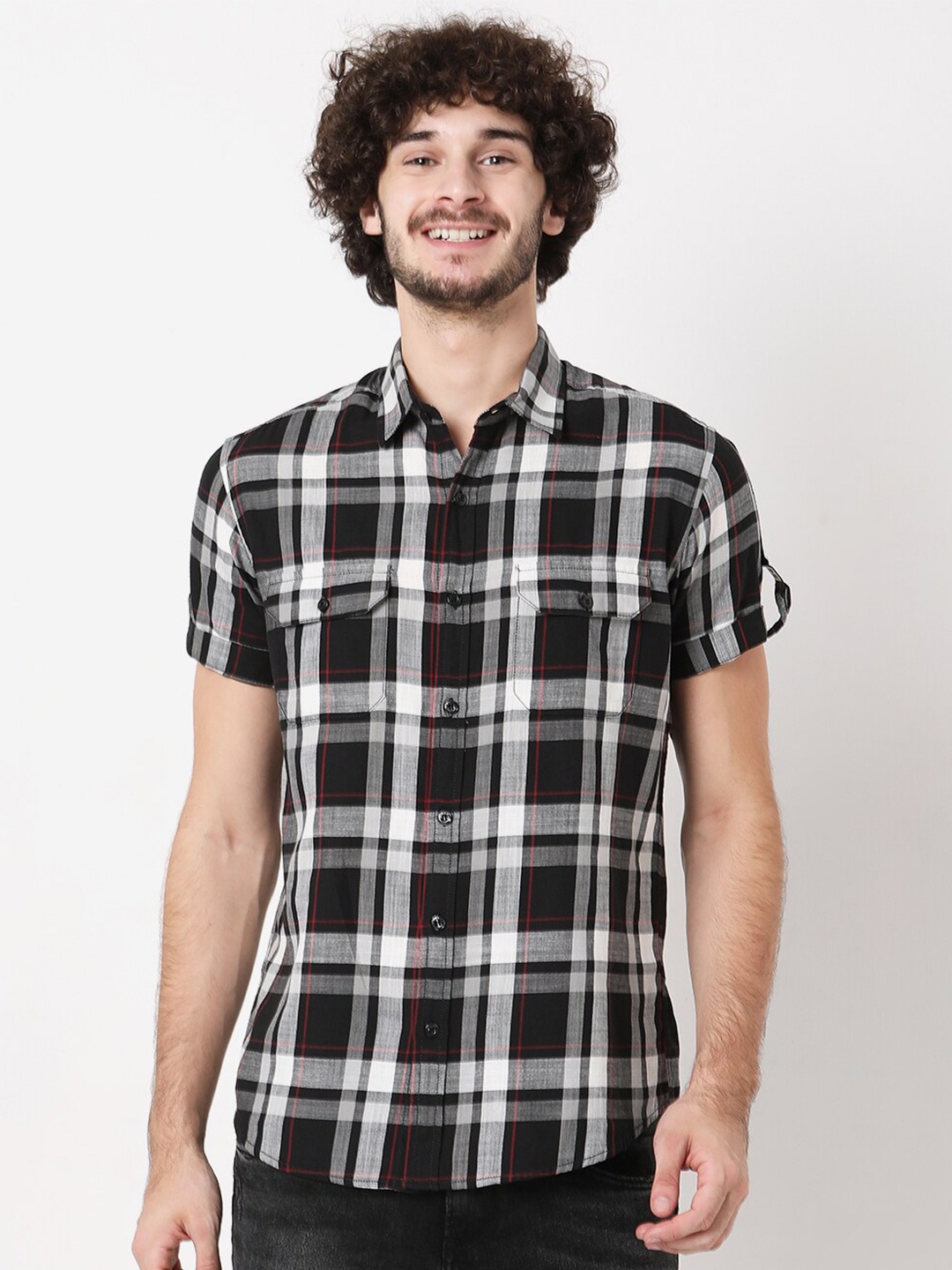 

Mufti Men Black Classic Slim Fit Checked Casual Shirt