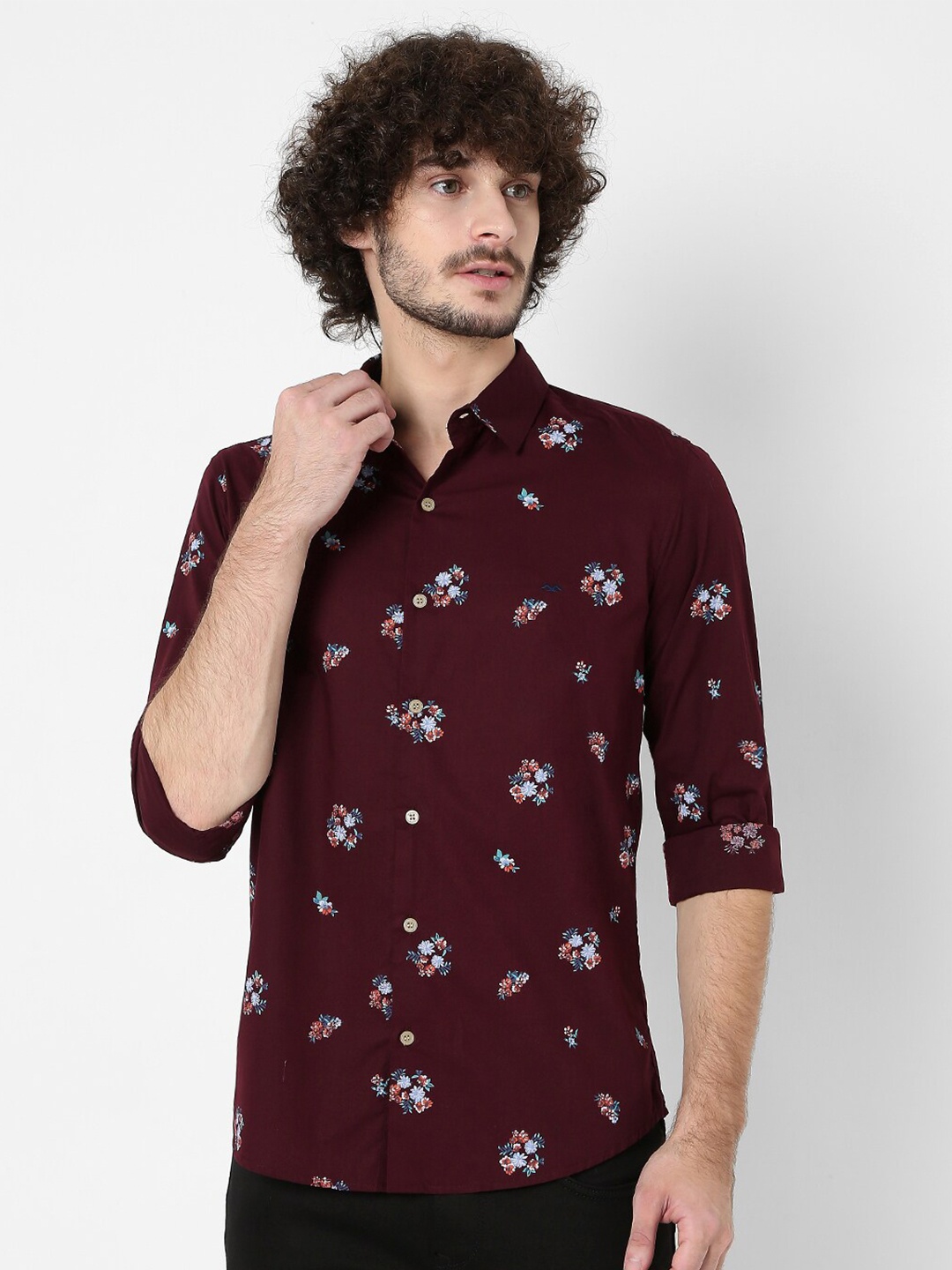 

Mufti Men Classic Slim Fit Floral Printed Casual Shirt, Maroon