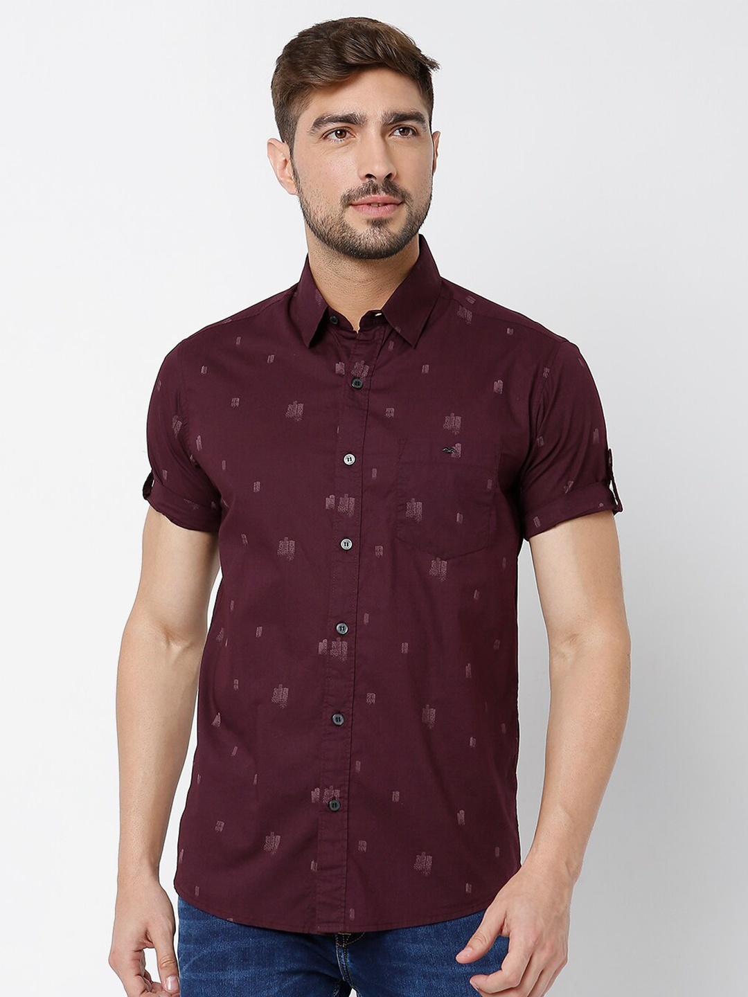 

Mufti Men Classic Slim Fit Printed Casual Shirt, Maroon