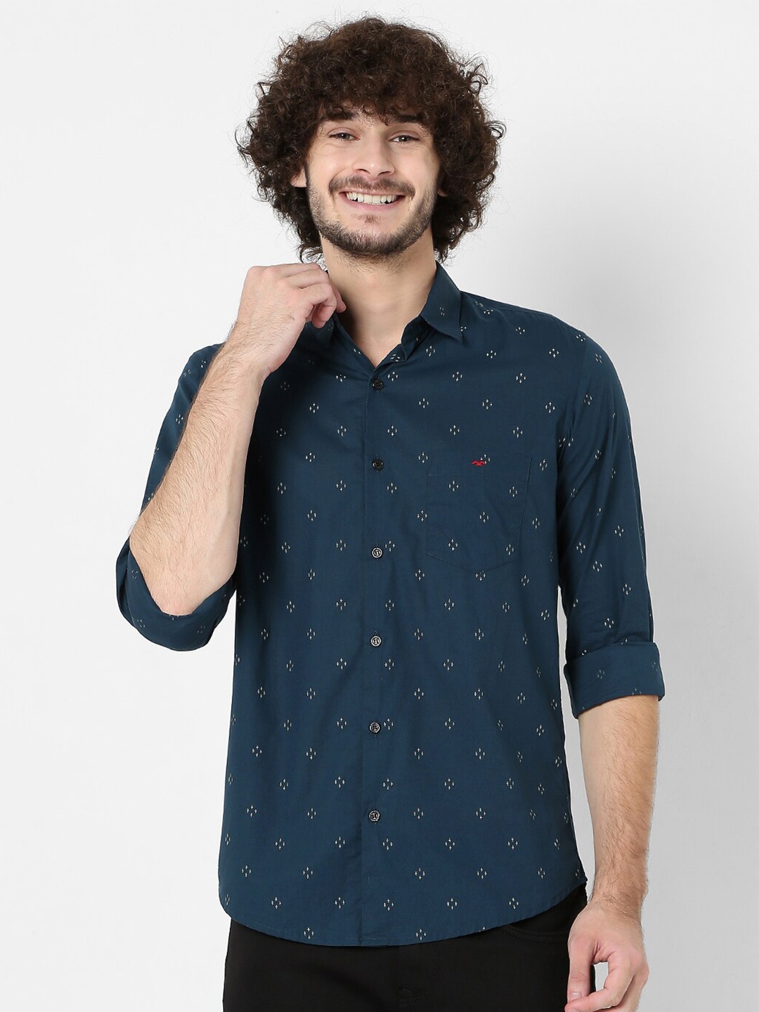 

Mufti Men Classic Slim Fit Printed Casual Shirt, Blue