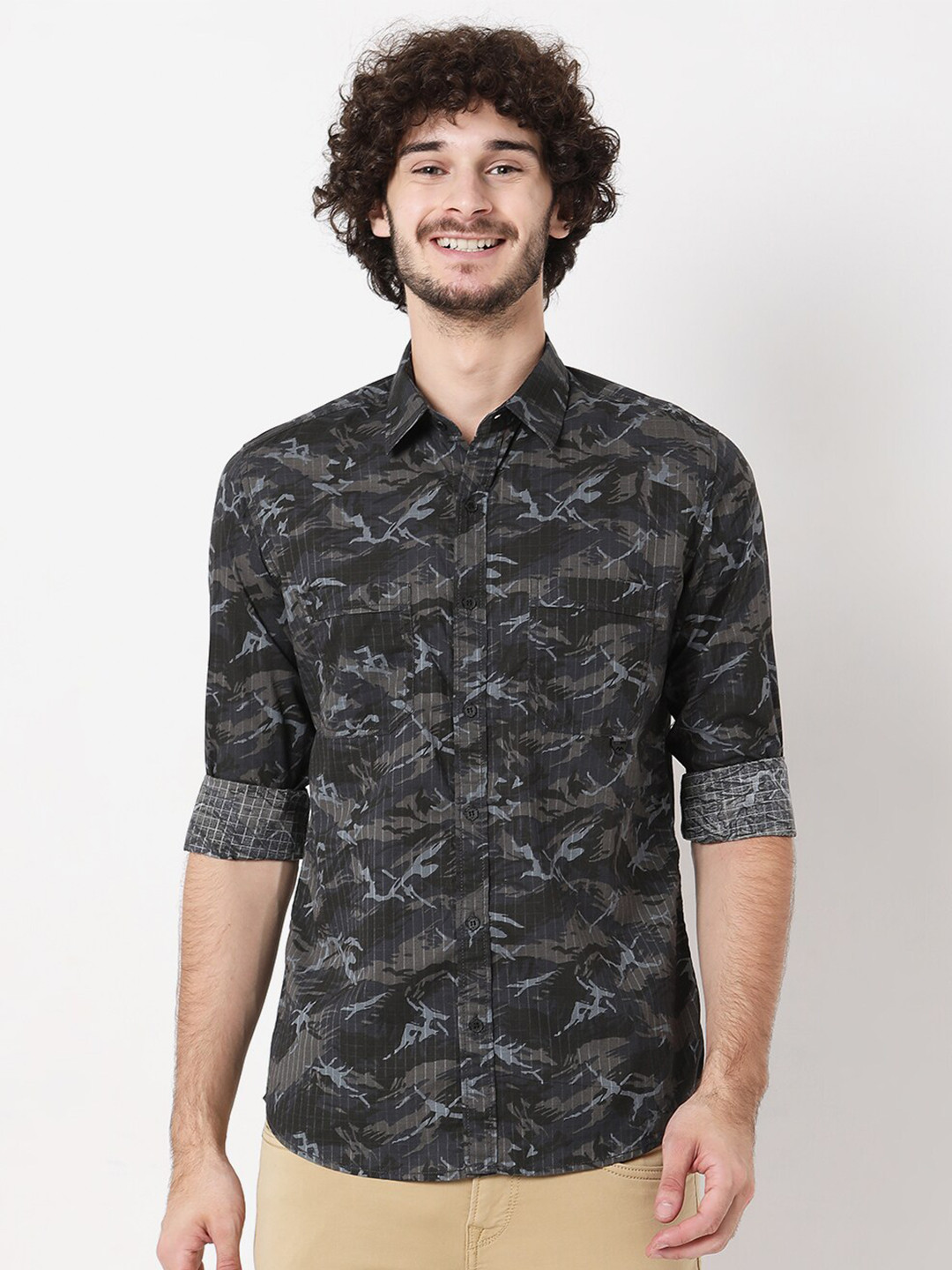 

Mufti Men Classic Slim Fit Printed Casual Shirt, Black