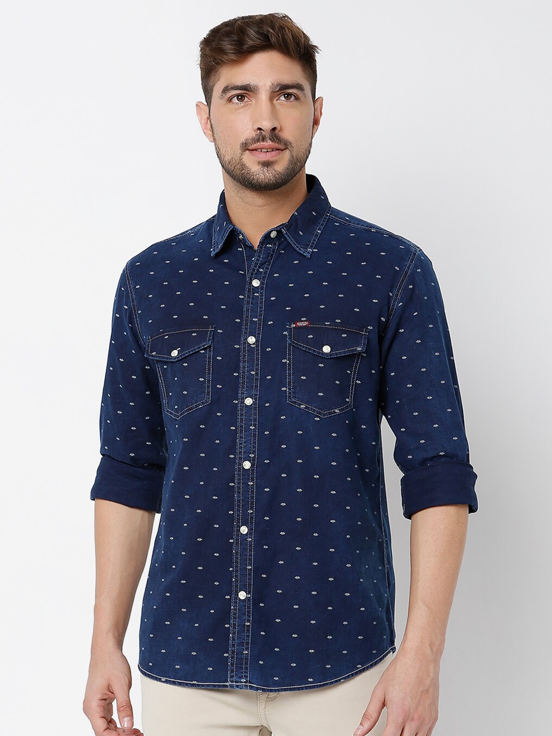 

Mufti Men Blue Classic Slim Fit Printed Casual Shirt
