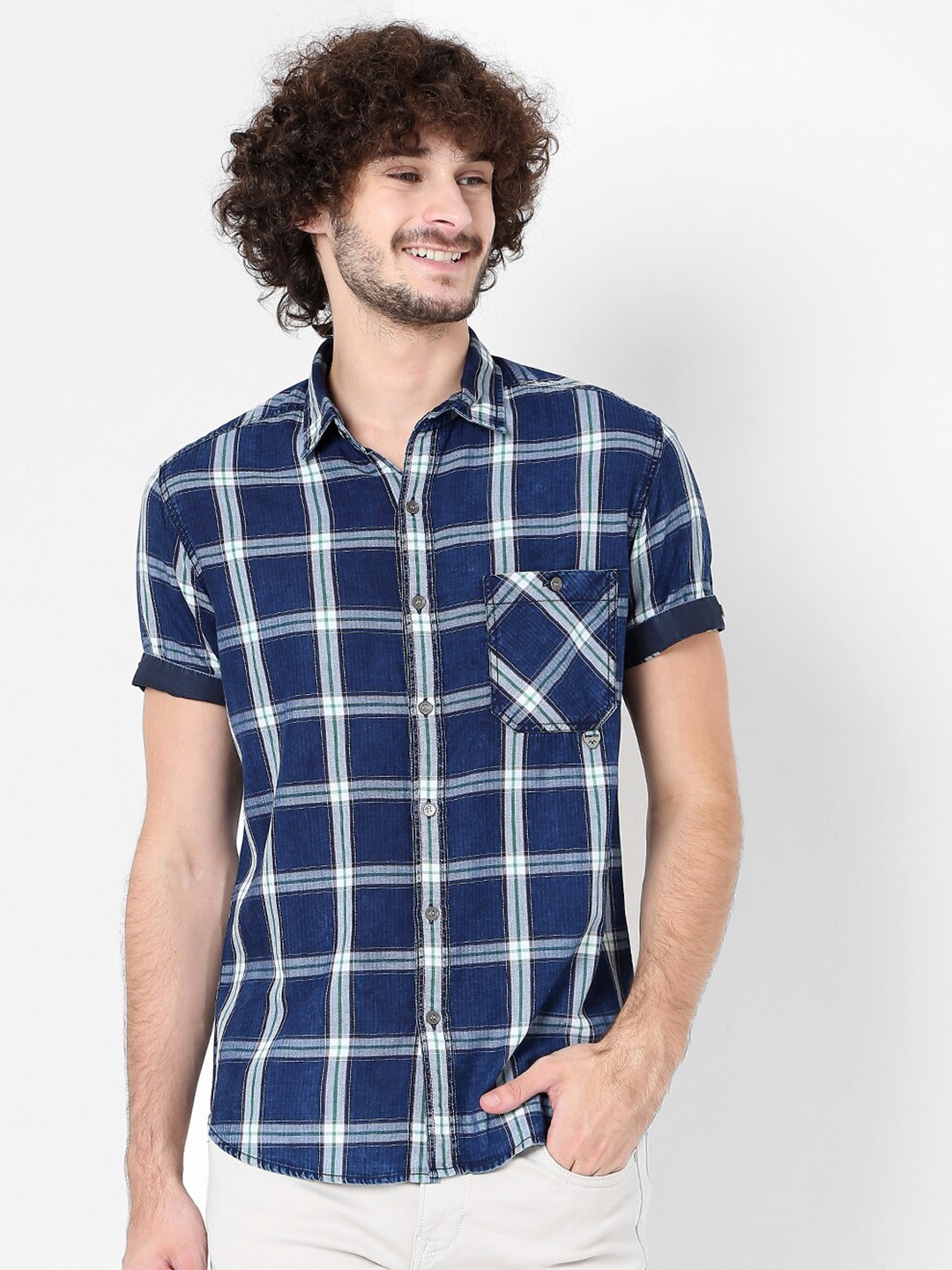 

Mufti Men Classic Slim Fit Checked Casual Shirt, Blue