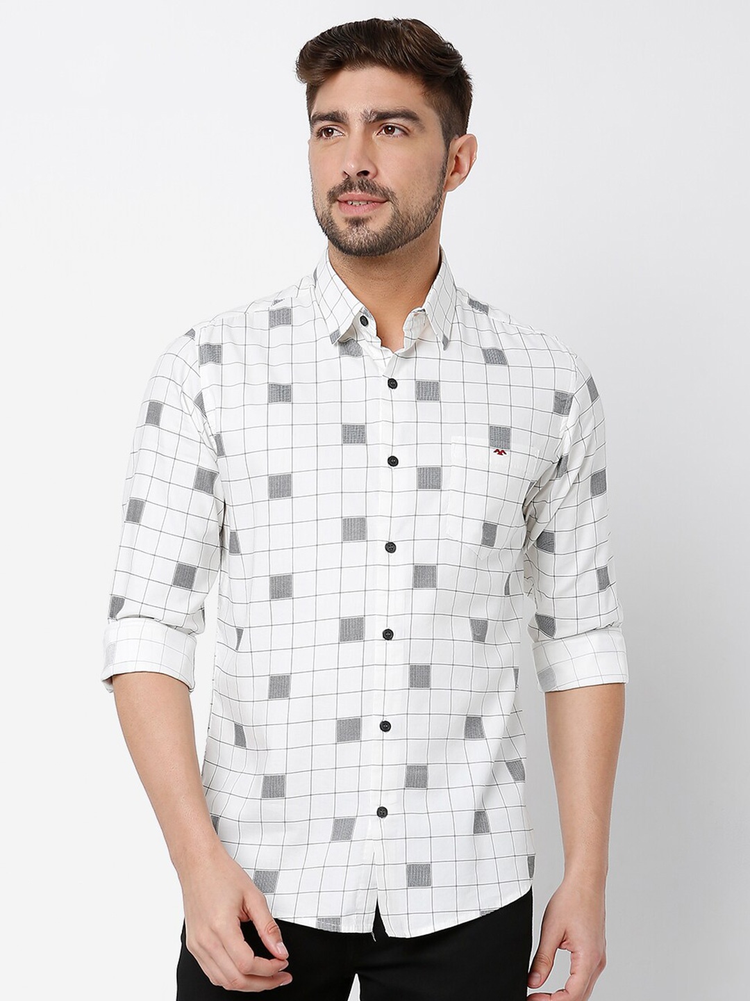 

Mufti Men Classic Slim Fit Checked Casual Shirt, White