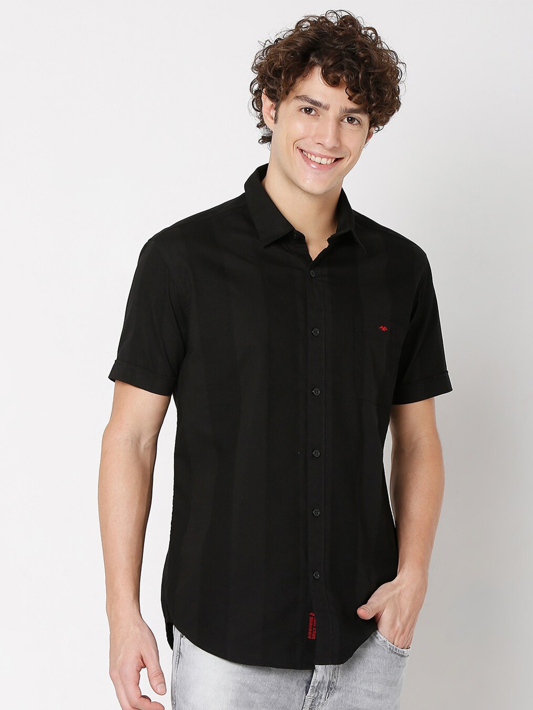 

Mufti Men Classic Slim Fit Striped Casual Shirt, Black