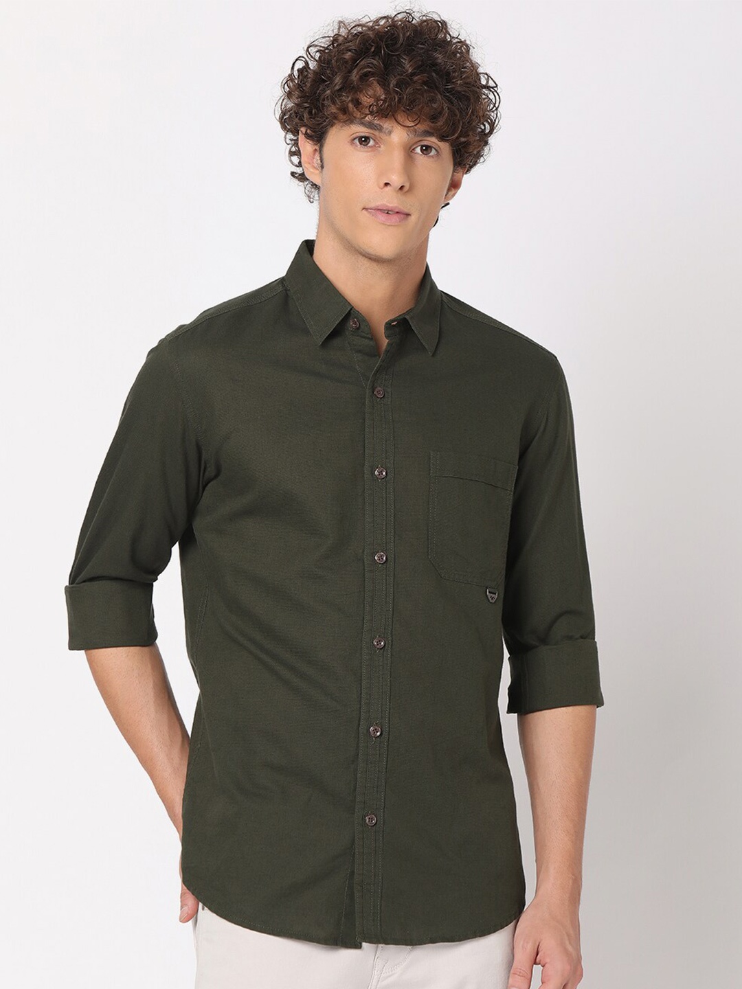 

Mufti Men Olive Green Classic Slim Fit Casual Shirt