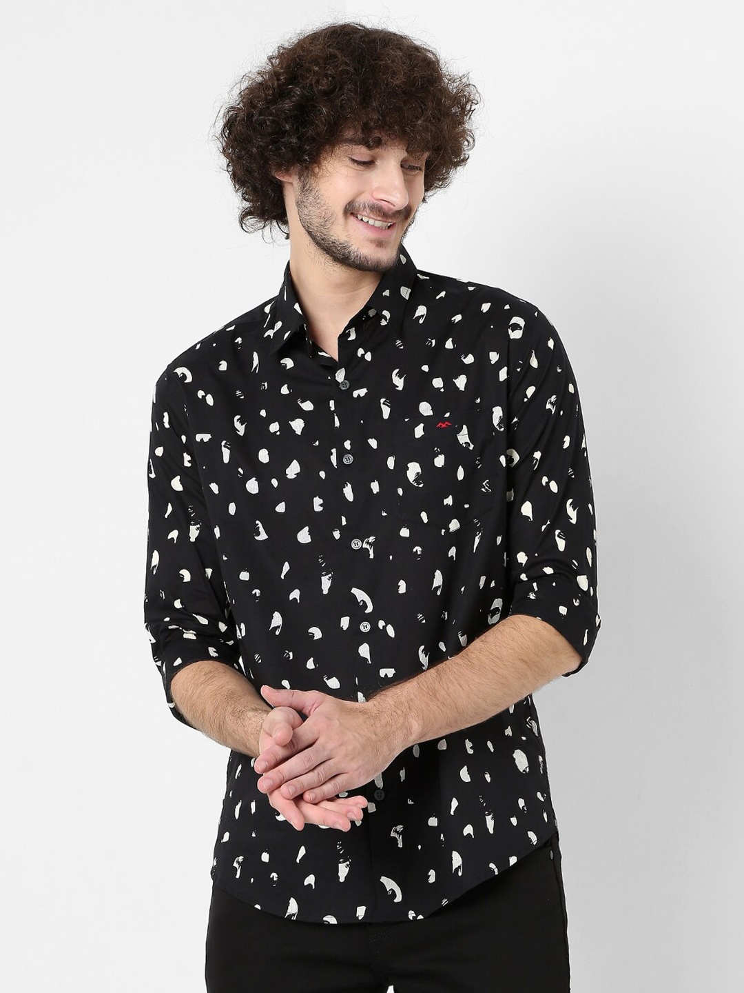 

Mufti Men Black Cotton Classic Slim Fit Printed Casual Shirt