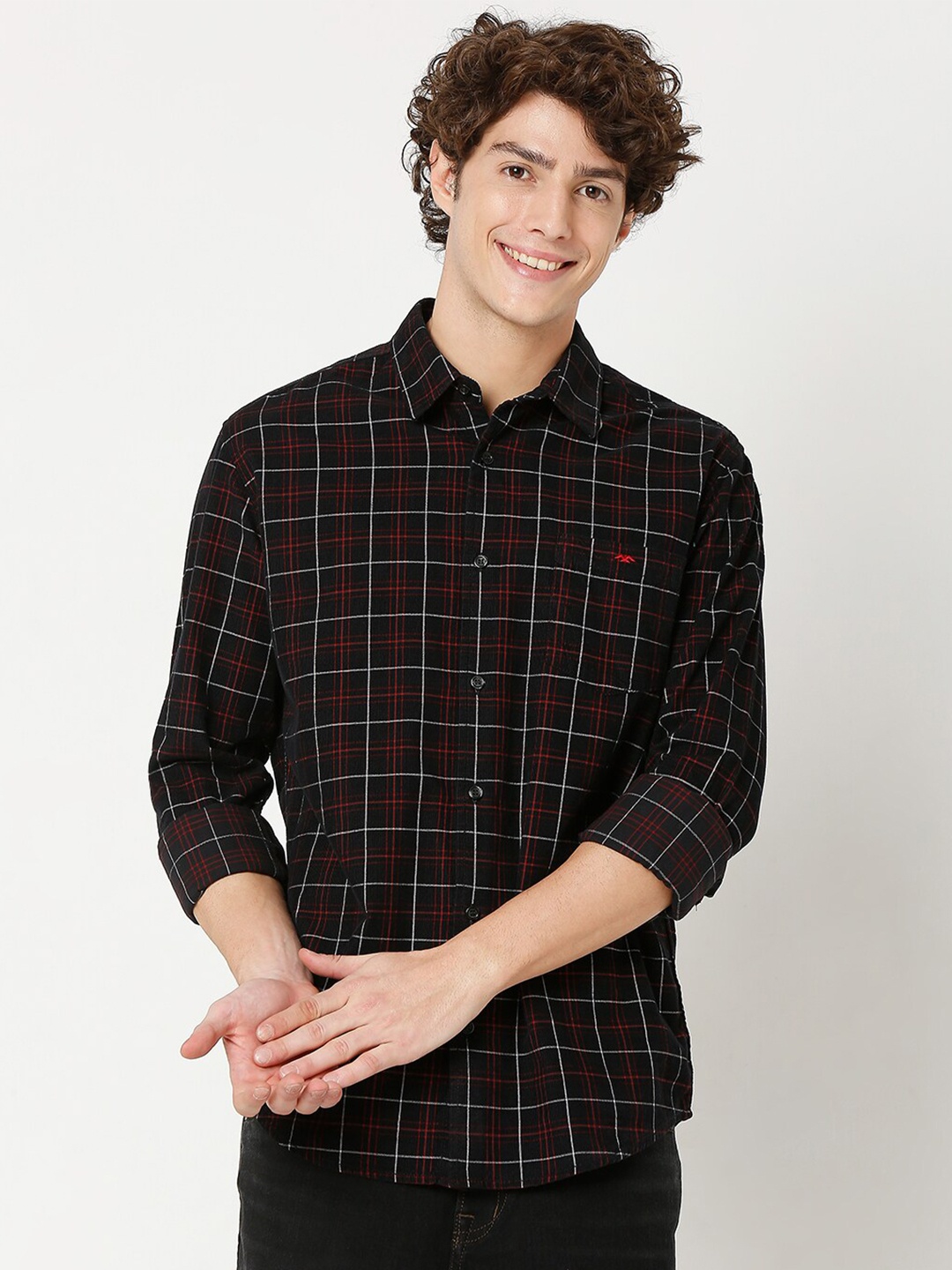

Mufti Men Black Classic Slim Fit Tartan Checks Checked Casual Shirt