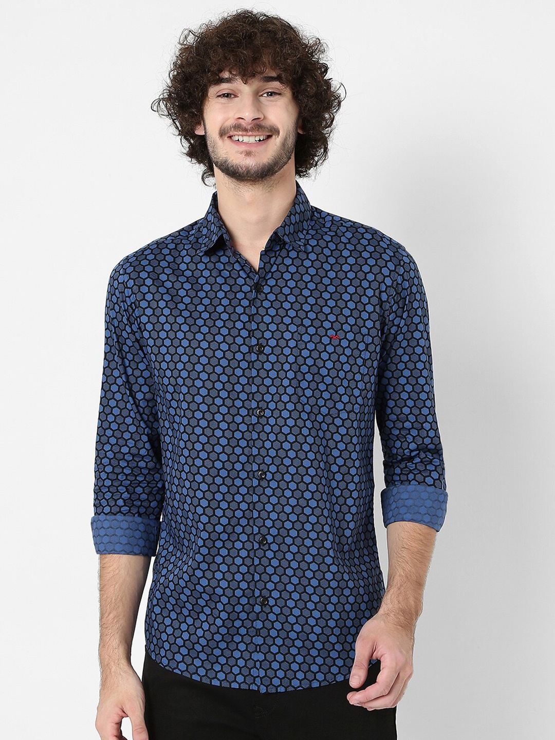 

Mufti Men Blue Classic Slim Fit Pure Cotton Printed Casual Shirt