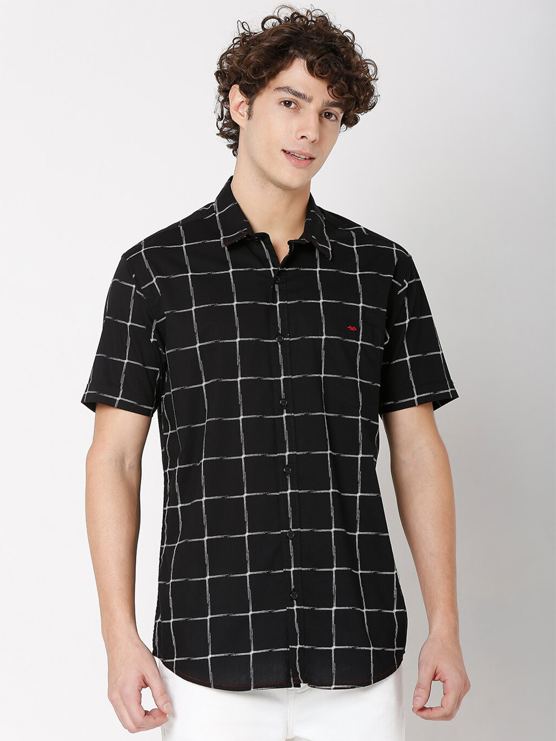 

Mufti Men Black Windowpane Checks Classic Slim Fit Pure Cotton Casual Shirt